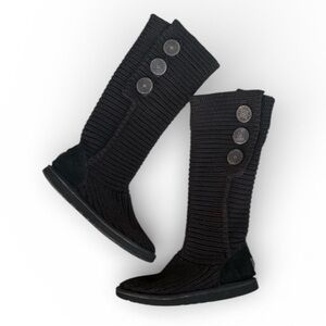 Women's UGG Australia Classic Cardy Tall Black Knee High Knit Boot Sz 7